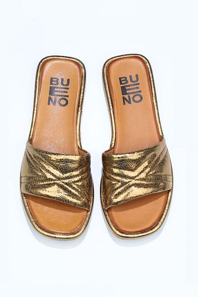 Bueno Shoes Γυαλιστερές μπρούτζινες δερμάτινες γυναικείες παντόφλες - 01wu4100