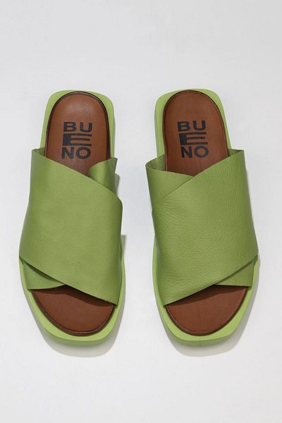 Bueno Shoes Papuci de damă din piele verde - Design simplu 01wq9100