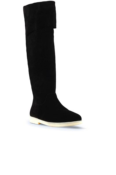 Bueno Shoes Дамски велурени равни ботуши, черни - 01wt3308