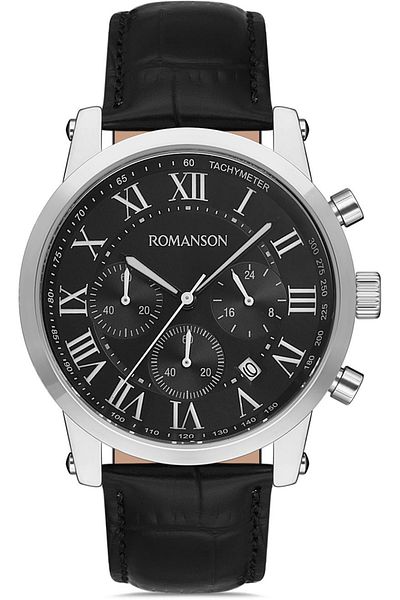 Romanson Tl0334Hm1Wb37B Leather Cord Active Multifunction Silver Color Men's Watch