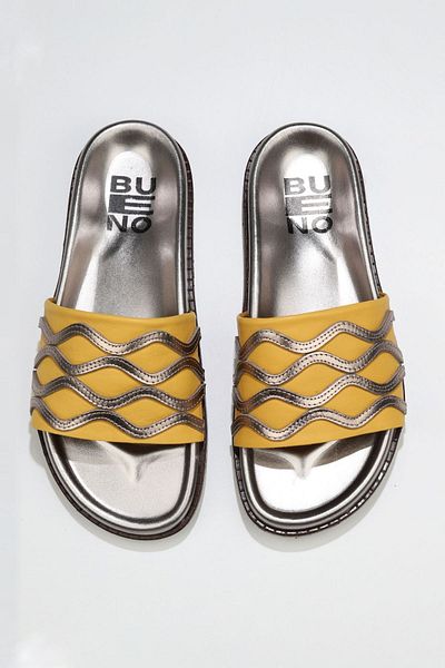 Bueno Shoes Papuci plati de dama galbeni din piele multipla - 01wu5828
