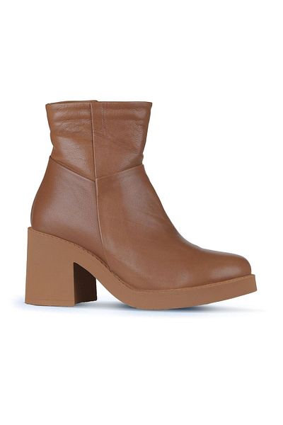 Bueno Shoes Ταν Δερμάτινα Γυναικεία Μποτάκια με τακούνι - 01wz7100