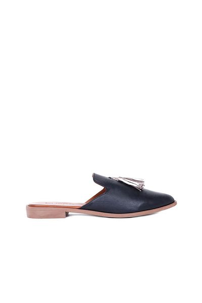 Bueno Shoes Papuci plati din piele de nurca neagra pentru femei - 01wn0111