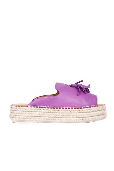 Bueno Shoes Papuci de damă din piele liliac cu toc pană espadrille - 01wq3511