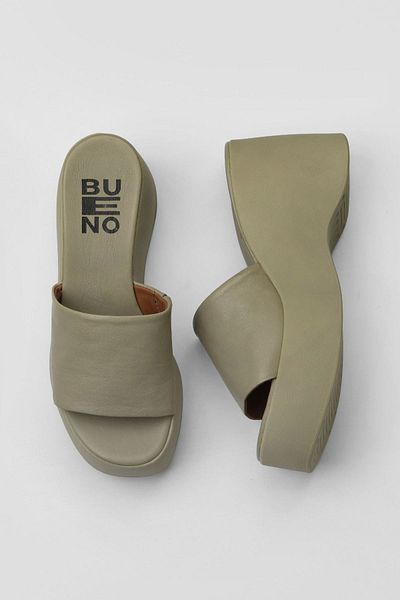 Bueno Shoes Haki Deri Kadın Dolgu Topuklu Terlik 01wy9000