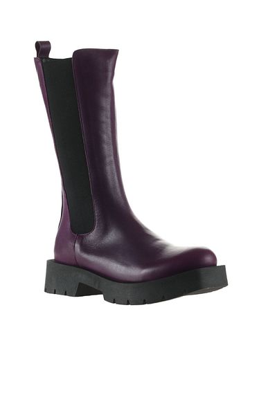 Bueno Shoes Μωβ Δερμάτινες Γυναικείες Μπότες - Flat Cut 01wt2517