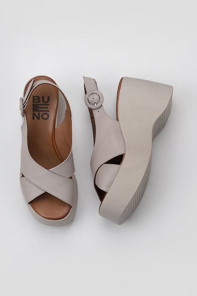 Bueno Shoes Sandale de damă din piele gri cu toc pană - 01wy9007