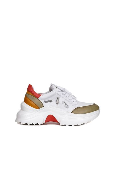 BUENO Pantofi sport de damă din piele kaki - Tocuri cu pană 01wq10100