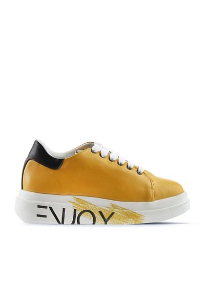 Bueno Shoes Pantofi sport de damă din piele - Galben Negru, Model 01wt4700
