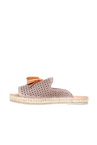 Bueno Shoes Gri Taba Deri Kadın Espadril Terlik 01wn3105