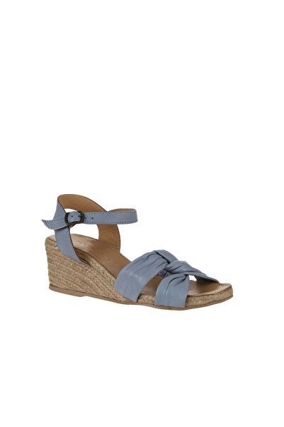 Bueno Shoes Mavi Deri Kadın Dolgu Topuklu Espadril Sandalet 01ws10307