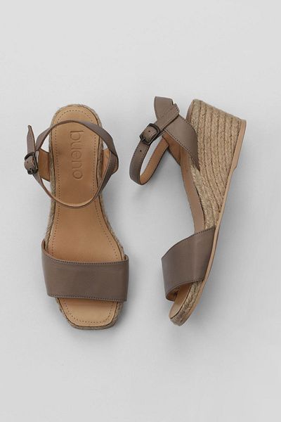 Bueno Shoes Gri Deri Kadın Dolgu Topuklu Espadril Sandalet 01ws10304