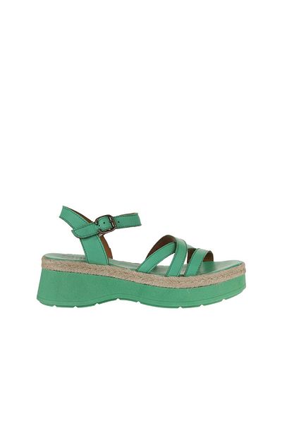 Bueno Shoes Sandale de damă din piele verde închis - toc pană 01wy8203