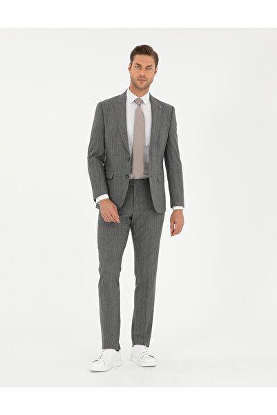 Pierre Cardin Füme Slim Fit Çizgili Takım Elbise 50295219-VR058