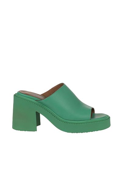Bueno Shoes Σκούρο πράσινο δερμάτινο γυναικείο παντόφλες με τακούνι - 01wy12702