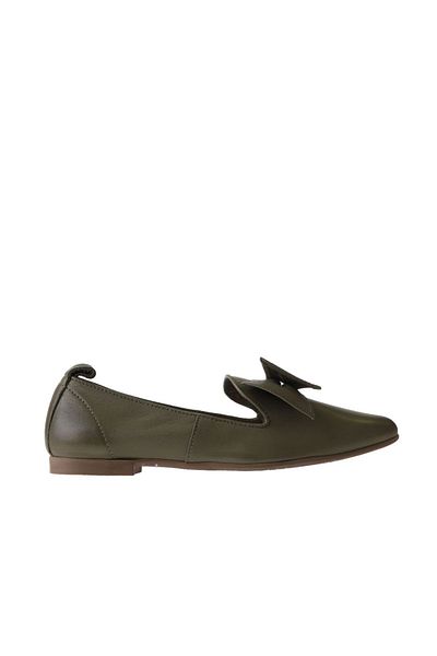 Bueno Shoes Balerini plate din piele kaki pentru femei - 01wr3117