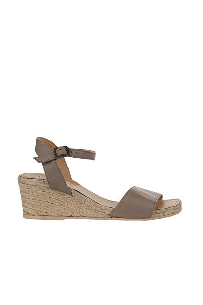 Bueno Shoes Gri Deri Kadın Dolgu Topuklu Espadril Sandalet 01ws10304