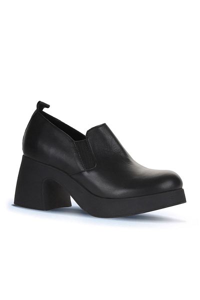 Bueno Shoes Pantofi negri cu toc de damă din piele - 01wz7004