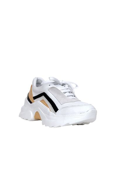 BUENO Pantofi sport de damă din piele galbenă - Tocuri cu pană 01wq10104