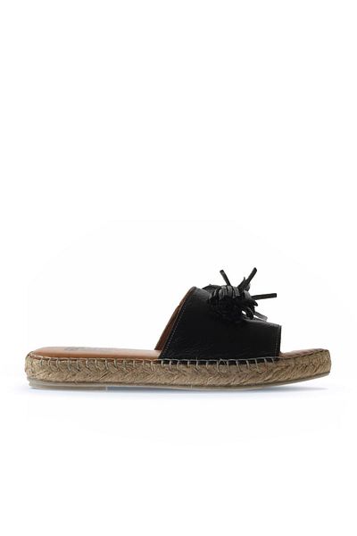 Bueno Shoes Γυαλιστερές μαύρες δερμάτινες γυναικείες παντόφλες Espadrille - 01wn3000