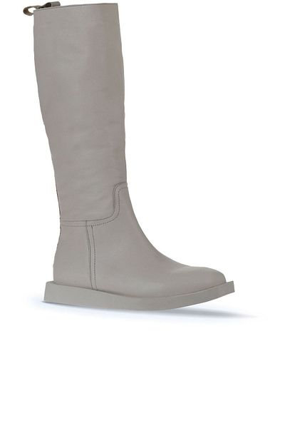 Bueno Shoes Μπεζ Δερμάτινες Γυναικείες Flat Μπότες - Μοντέλο 01wv9705
