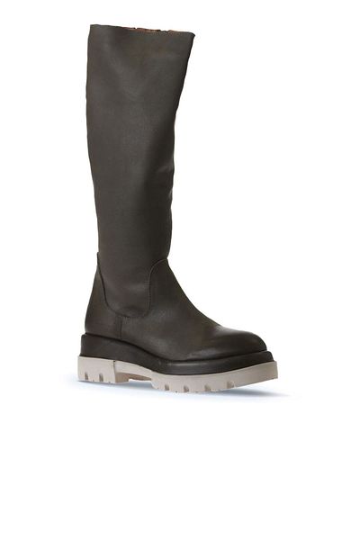 Bueno Shoes Γυναικείες Χακί Δερμάτινες Flat Μπότες - 01wv2906