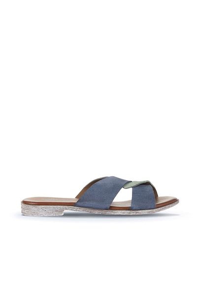 Bueno Shoes Γυναικείες φλατ παντόφλες Alf Suede Blue Green - 01wa3016