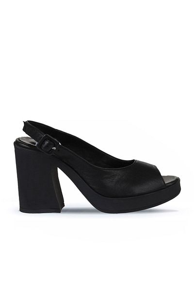 Bueno Shoes Sandale cu toc din piele neagră pentru femei - 01wy12300