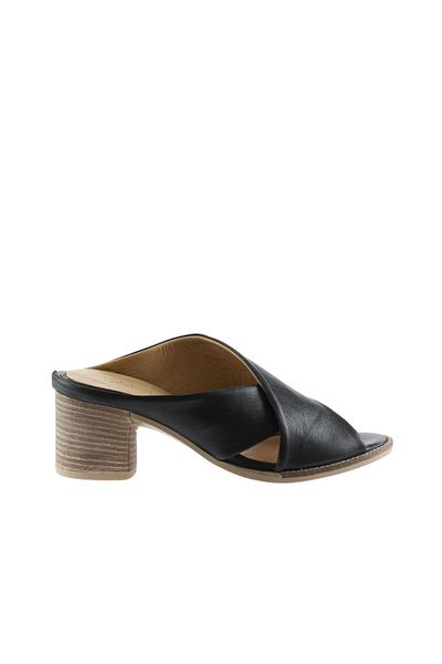 Bueno Shoes Papuci de damă din piele neagră cu toc - 01wn6108