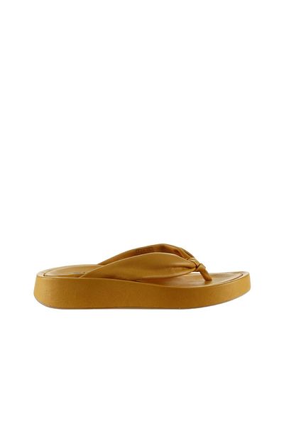 Bueno Shoes Γυναικείες σαγιονάρες κίτρινες δερμάτινες παντόφλες - 01wu4615