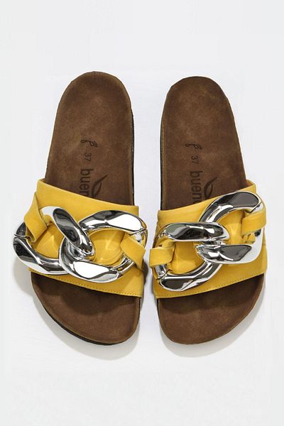 Bueno Shoes Papuci plati pentru femei - piele nubuc galbena, 05wt066