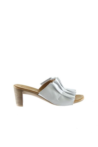 Bueno Shoes Γυναικείες λευκές δερμάτινες παντόφλες με τακούνι - 01wn4001