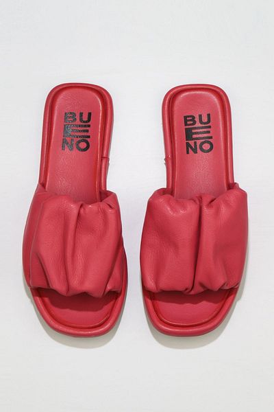 Bueno Shoes Φούξια Δερμάτινες Γυναικείες Παντόφλες - Flat Design 01wu4125