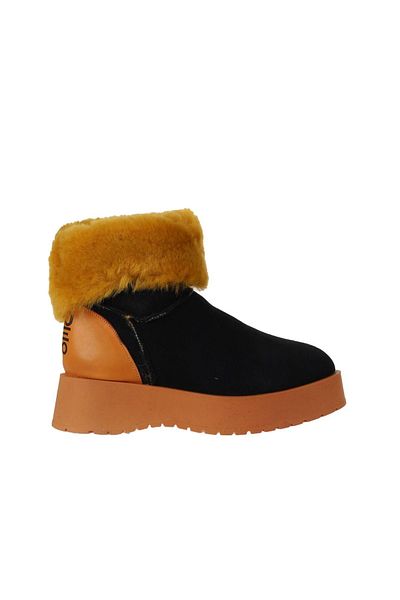 Bueno Shoes Πορτοκαλί Μαύρο Δερμάτινο-Σουέντ Γυναικείες Μπότες - Wedge Heel 01wv1315