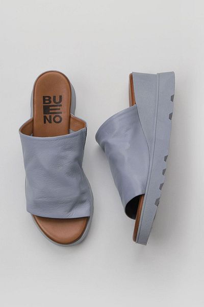 Bueno Shoes Papuci de damă din piele albastră cu toc pană - 01wy8605
