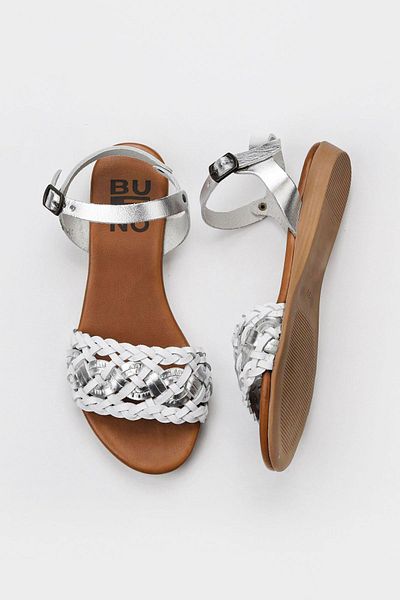 Bueno Shoes Beyaz Gümüş Parlak Deri Kadın Sandalet 01wu7449