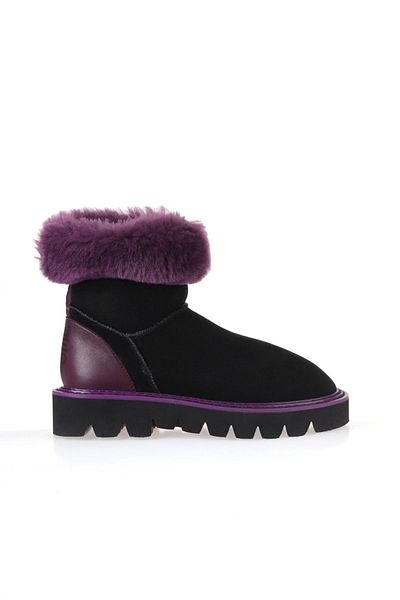 Bueno Shoes Μωβ δερμάτινες γυναικείες μπότες - Flat Cut 01wv10205
