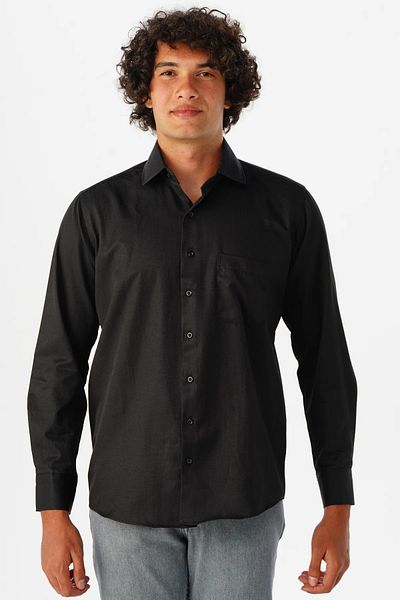 SÜVARİ Μαύρο ανδρικό πουκάμισο Dobby Long - Gm2025000326 Regular Fit