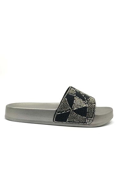 Kids Club Shoes Pienn 20031-005 Γυναικείες παντόφλες με χάντρες για νεαρά κορίτσια - PLATINUM