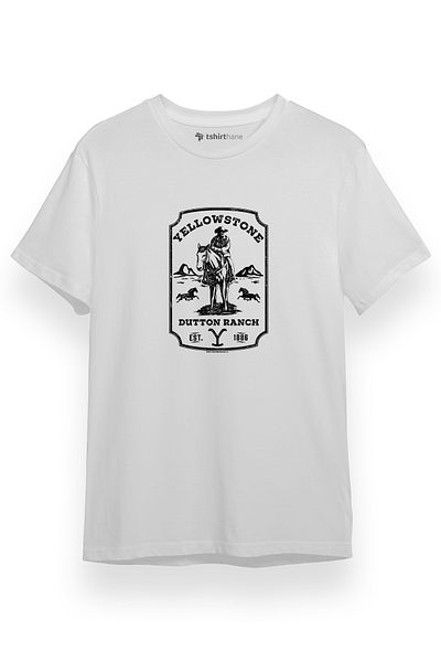 Tshirthane Ανδρικό μπλουζάκι Yellowstone Dutton Ranch με κορνίζα λευκό κοντομάνικο