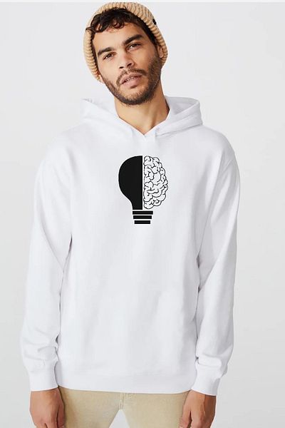 Tshirthane Ανδρικό φούτερ με κουκούλα Lightbulb & Brain White