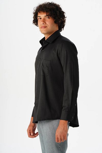 SÜVARİ Μαύρο ανδρικό πουκάμισο Dobby Long - Gm2025000326 Regular Fit