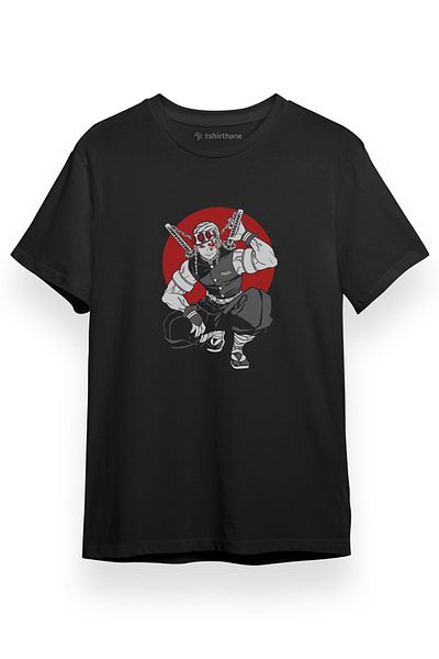 Tshirthane Demon Slayer Anime Tengen Red Circle Μαύρο κοντομάνικο ανδρικό μπλουζάκι