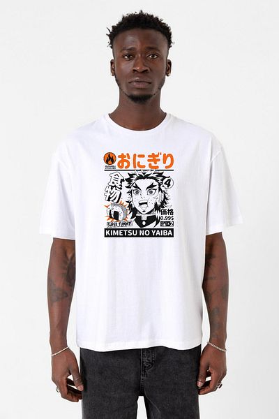 Tshirthane Demon Slayer Anime Super Yummy Λευκό ανδρικό μπλουζάκι μεγάλου μεγέθους