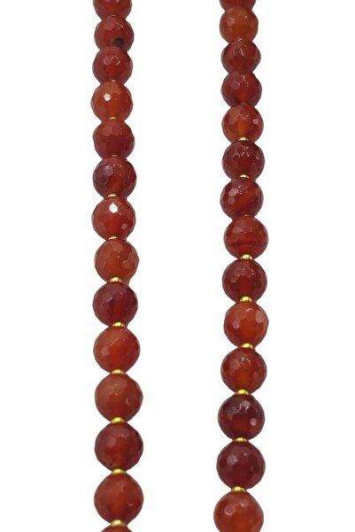 Pozitif Doğal Taş Karnelyan Akik Kolye 8mm Faset Kesim 308-4