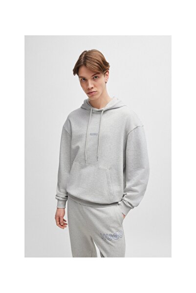 HUGO Ana Hat Logolu Pamuklu Havlu Kumaştan Kapüşonlu Sweatshirt