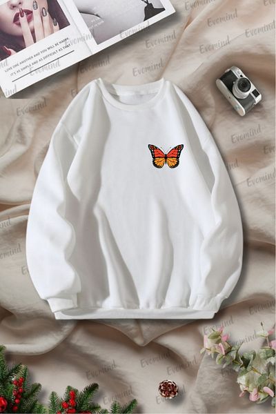 artı4 Φούτερ Unisex Orange Butterfly με στάμπα για ενήλικες και παιδικό φούτερ με λαιμόκοψη