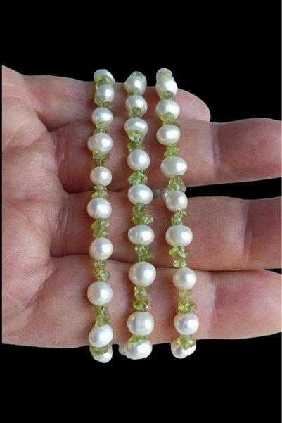 Pozitif Doğal Taş Culture Pearl and Peridot Bracelet 675-4
