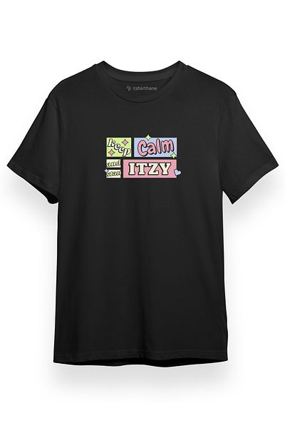 Tshirthane Itzy - Ανδρικό μαύρο κοντομάνικο μπλουζάκι 'Keep Calm'