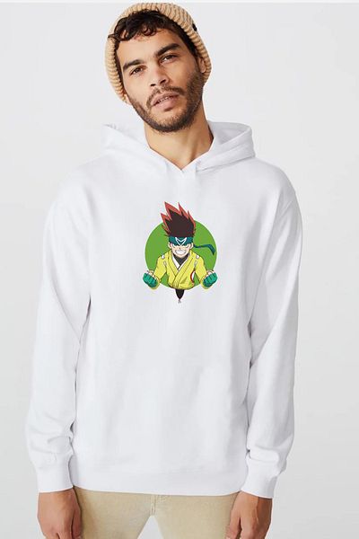 Tshirthane Φούτερ Beyblade Arman Kusaba Λευκό ανδρικό φούτερ με κουκούλα 3 κορδονιών